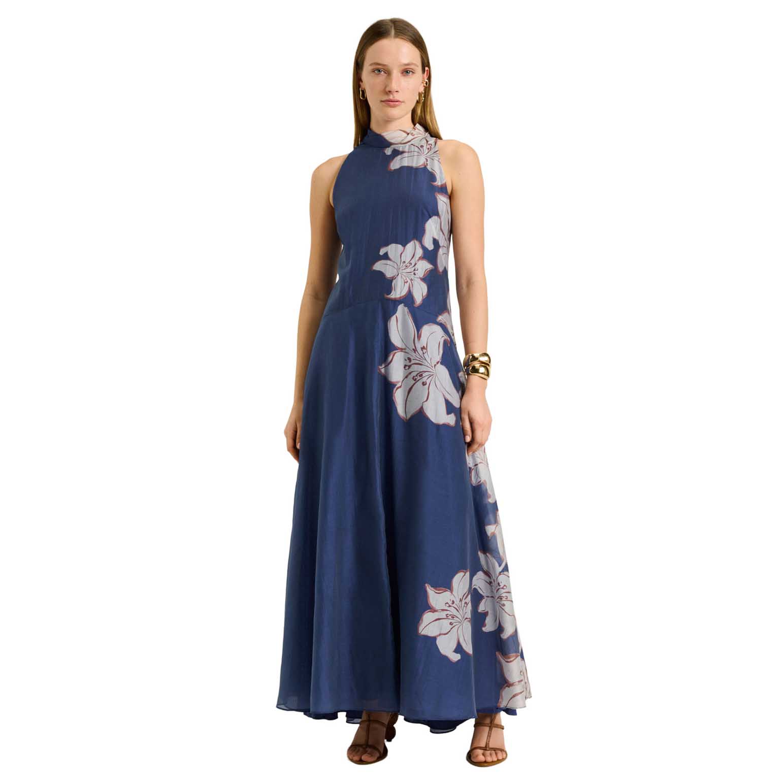 Veronika Maine Chambray Lily Halter Maxi Dress